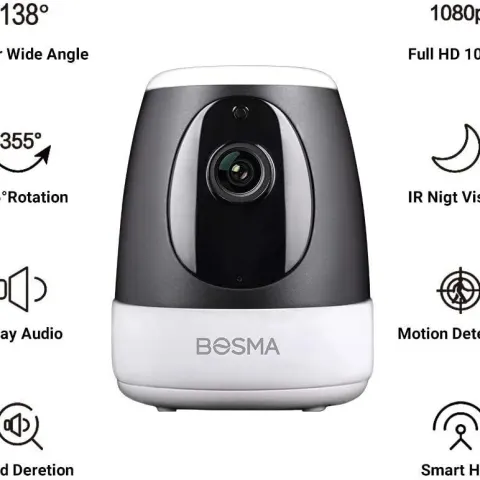Wi-fi IP Camera, Bosma Pan 360° & 138° Wide Angle, smart Home Security