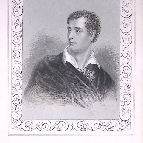Lord Byron Portrait Antique 180 Years-Old Copper Plate Print-114