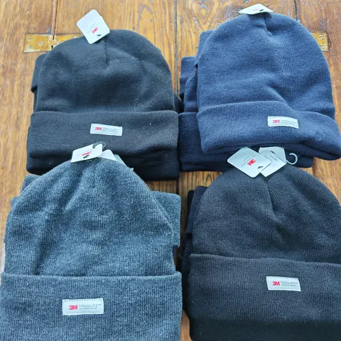 24 x Thinsulate 3M Beanie Hats - Black, Grey and Navy Blue