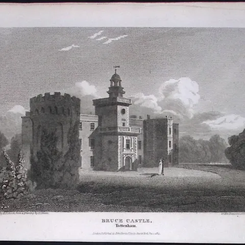 London Tottenham Bruce Castle Antique 200 Years-Old Steel-Engraving-98