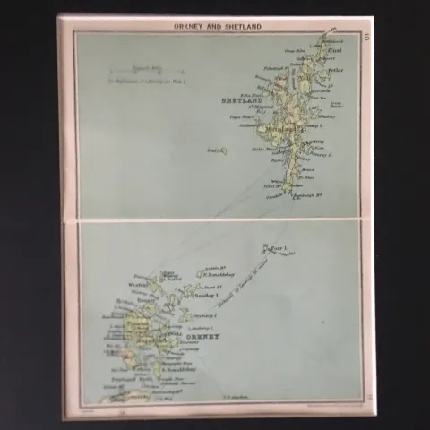 Shetland & Orkney Scotland Coloured Mounted Antique Map.