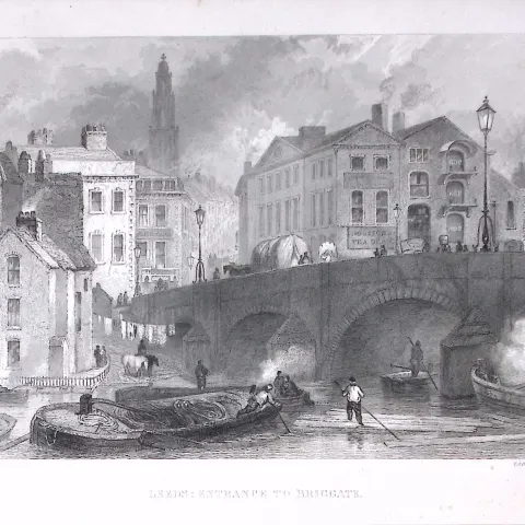 Leeds Entrance to Briggate Antique 175-Year-Old Engraved Print-11-TR