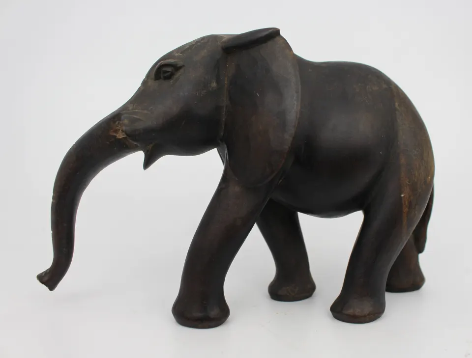 Vintage Hand-Carved Wooden Elephant