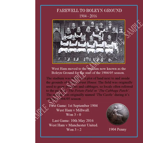 West Ham FC Farewell To the Boleyn Ground After 112 Years Metal Coin Wall Art