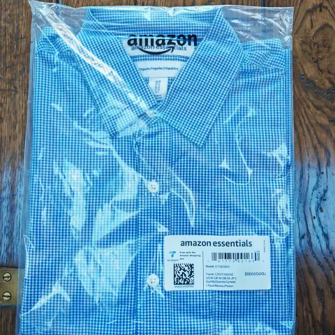 10 x Amazon Essentials 100% Cotton Long Sleeve Regular Fit Shirts - Medium - Blue Gingham