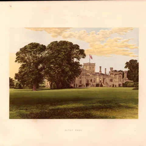 Elton Hall Cambridgeshire  Gilt-Edge Coloured Antique Book Plate.