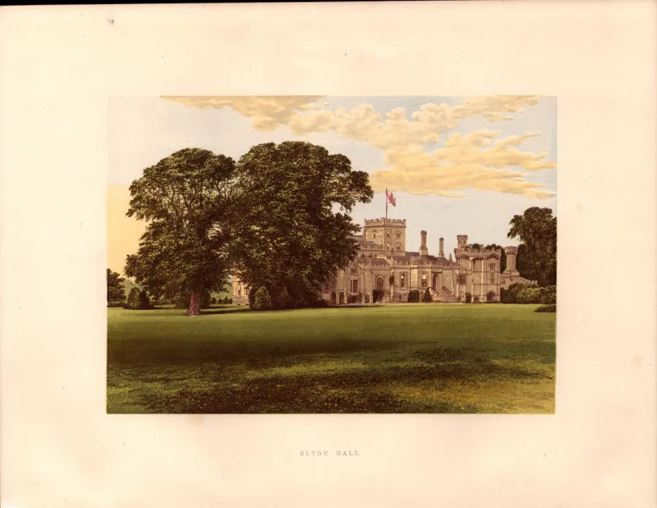 Elton Hall Cambridgeshire  Gilt-Edge Coloured Antique Book Plate.
