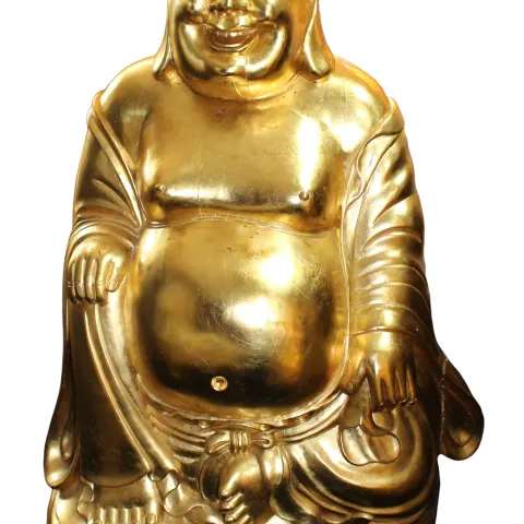 Large Hand Carved Giltwood Seated Laughing Buddha