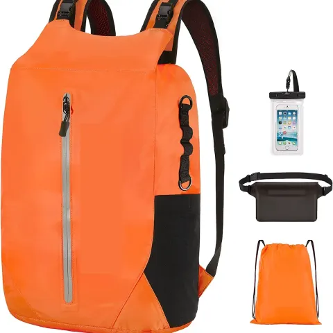 Orange Waterproof Dry Bag with Waist Pouch and Phone Case