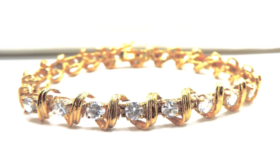  Gold Sterling Silver White Gemstone Bracelet New With Gift Box