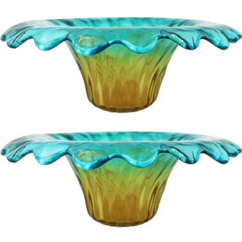Pair of Contemporary Murano Art Glass Centrepiece Bowls – Blue & Amber