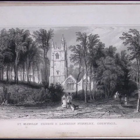 Cornwall St Mawgan Church & Nunnery Antique 193 Years-Old Steel-Engraving-6