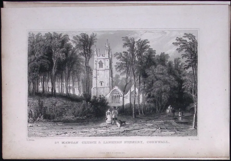 Cornwall St Mawgan Church & Nunnery Antique 193 Years-Old Steel-Engraving-6