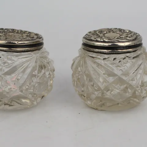 Pair of Cut Glass Silver Topped Pots Birmingham 1907 Henry Hobson