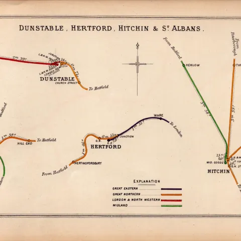 Dunstable, Hertford, Hitchin, St Albans Antique Railway Diagram-35.