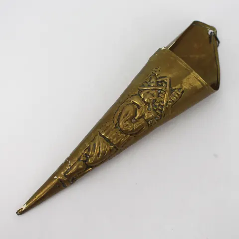 Arts & Crafts Period Brass Wall Pocket / Posy Holder