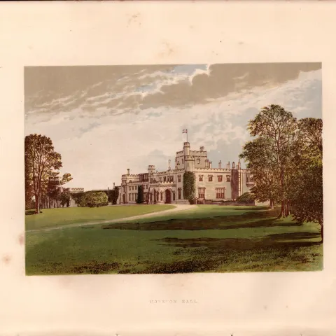 Moreton Hall Shropshire Gilt-Edge Coloured Antique Book Plate.