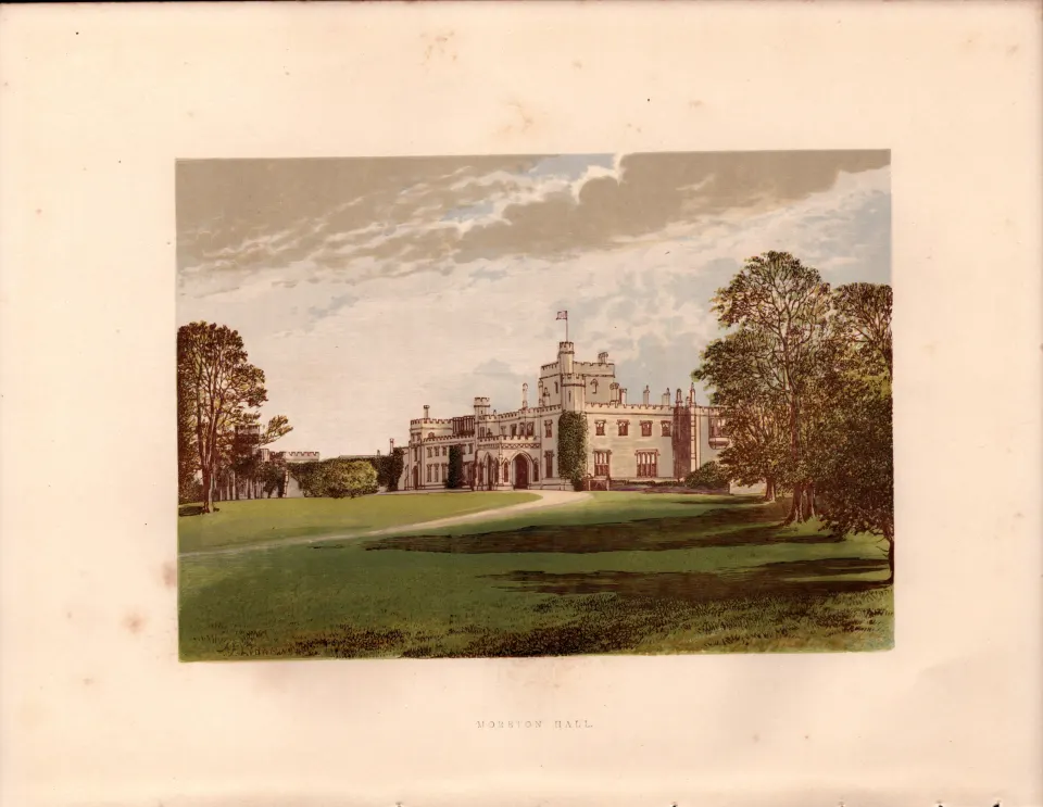 Moreton Hall Shropshire Gilt-Edge Coloured Antique Book Plate.