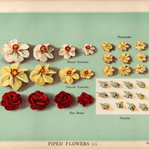 Piped Cake Rose Victorian Antique Chromolithograph Print.