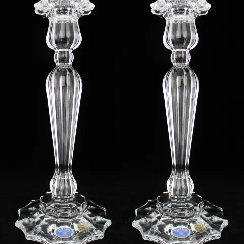 Fine Pair of Bohemia Lead Crystal Candlesticks