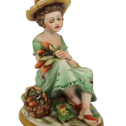 Capodimonte Girl Picking Sweetcorn Figurine