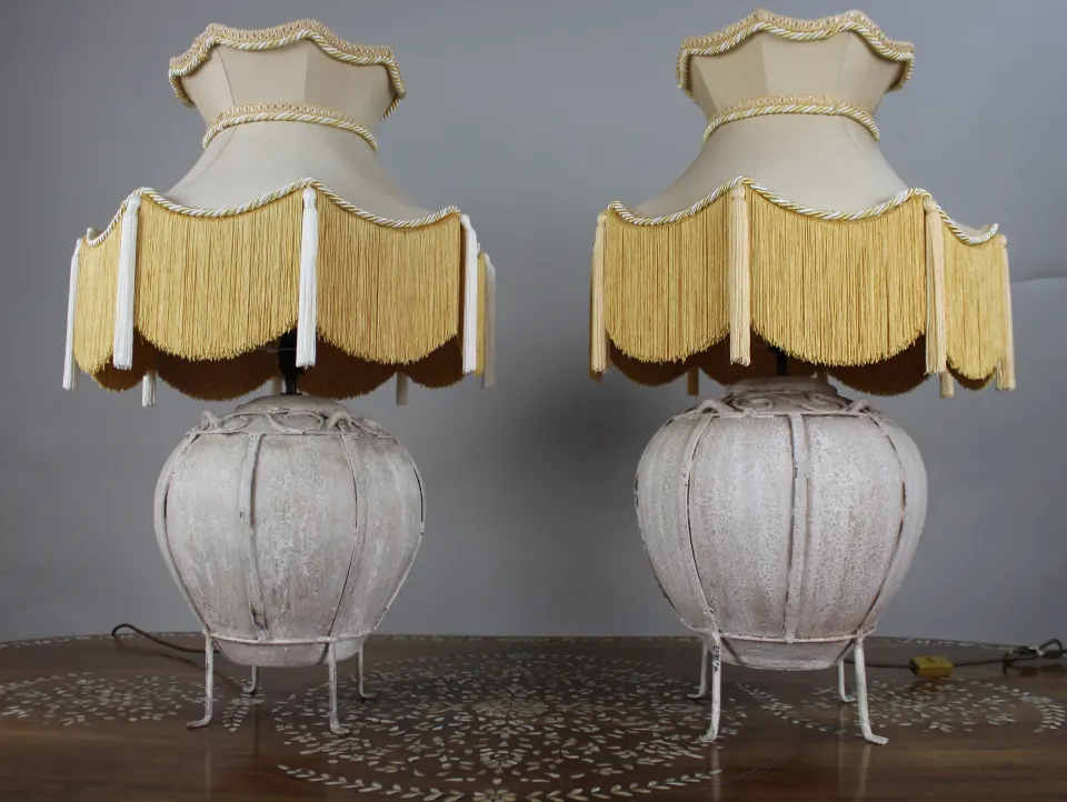 Pair of Large Decorative Table Lamps with Handmade Silk-Lined Shades