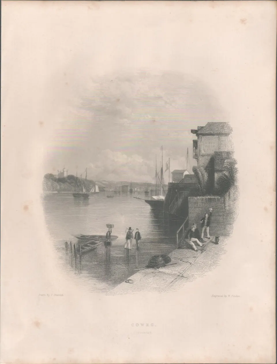 Isle of Cowes  Antique 1842 Steel Engraving.