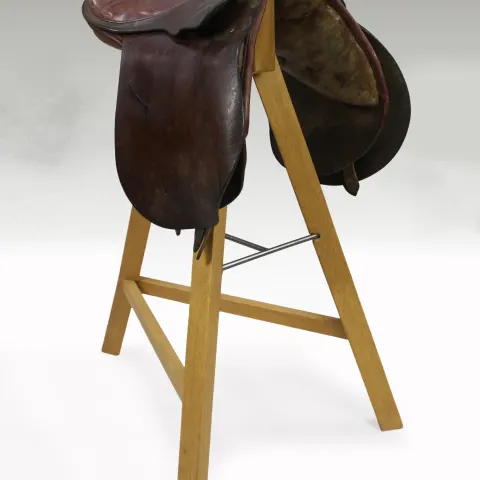 Leather Horse Saddle & Wooden Stand
