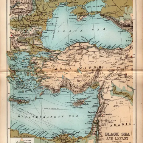 Black Sea & Levant Double Sided Victorian Antique 1896 Map.