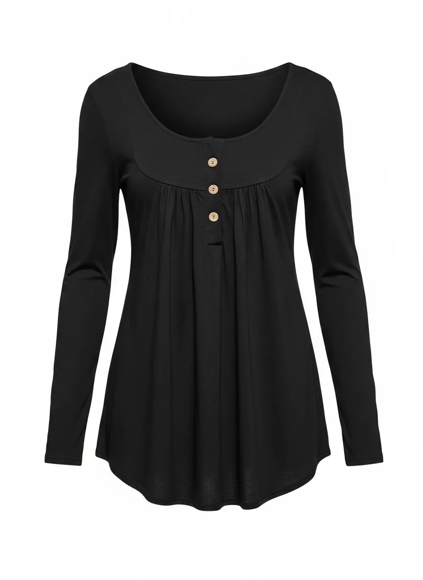 Ladies Black 3 Button Top - XXL