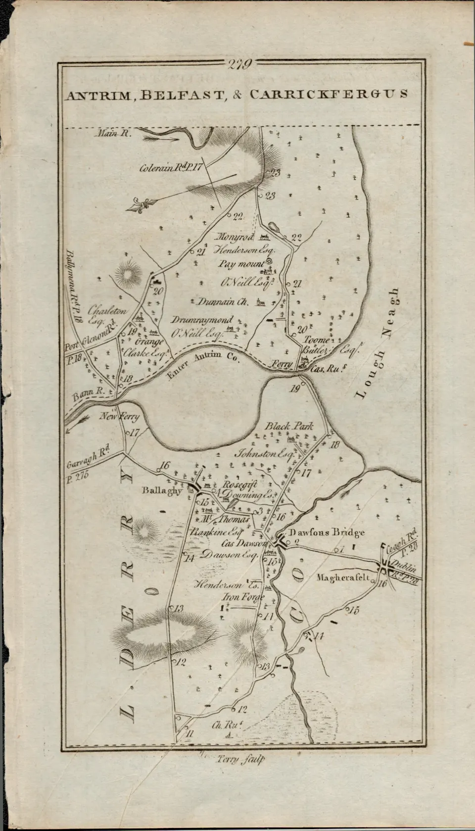 Taylor & Skinner 1777 Road Map  Ulster Antrim Belfast Downpatrick Magherafelt
