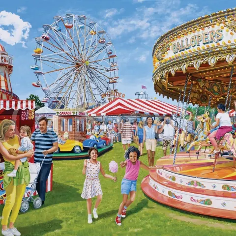 Family At The Fairground Nostalgic 1960's Memories of Days Gone Metal Wall Art