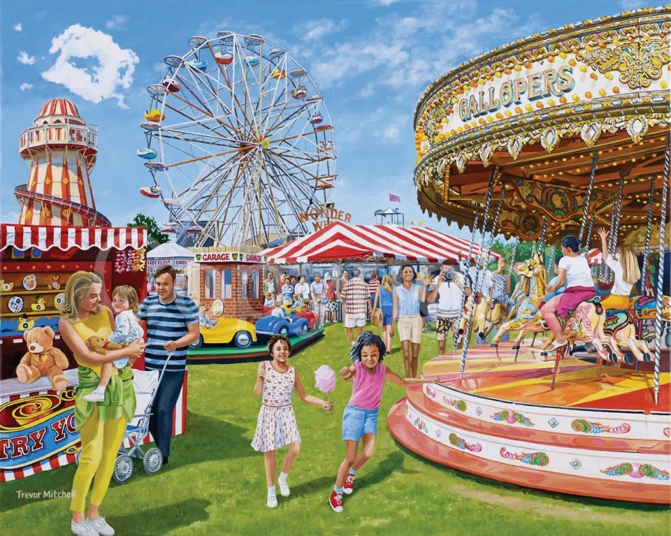 Family At The Fairground Nostalgic 1960's Memories of Days Gone Metal Wall Art