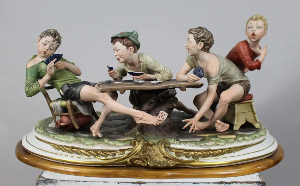 Large Capodimonte Card Cheats Sculpture