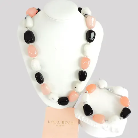 Lola Rose London Multi-Colour Chunky Polished Quartzite Necklace & Bracelet 'New'