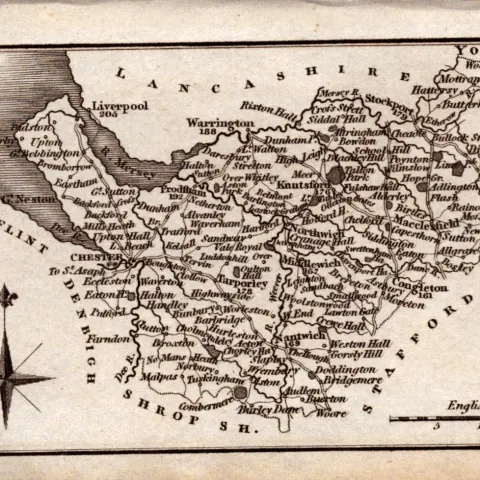 Cheshire  Antique Copper Engraved George IV Map by Sidney Hall.