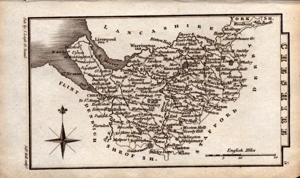 Cheshire  Antique Copper Engraved George IV Map by Sidney Hall.