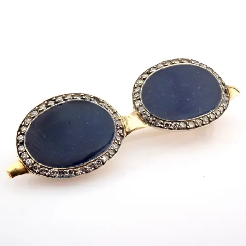 18K Enamel Glasses Brooch Detailed With Brilliant Diamonds