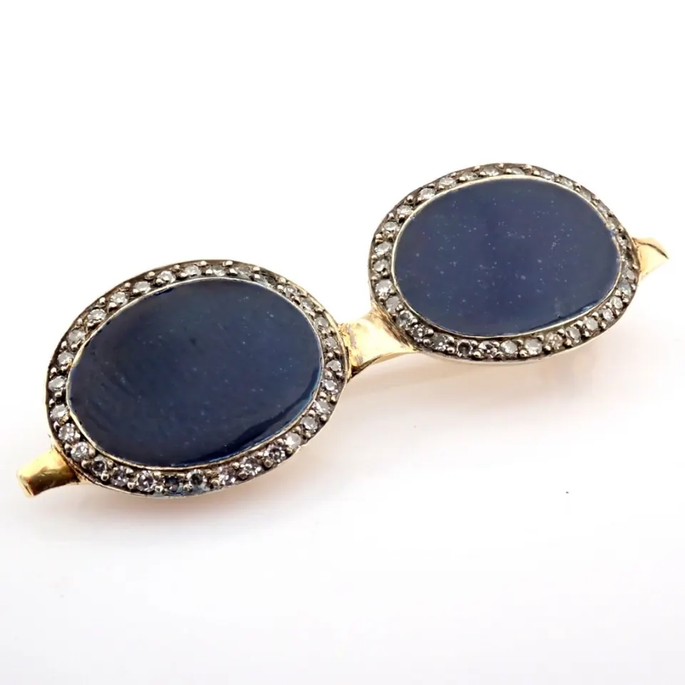 18K Enamel Glasses Brooch Detailed With Brilliant Diamonds