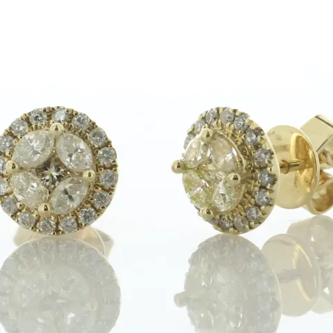 14ct Yellow Gold Cluster Diamond Stud Earring 0.66 Carats