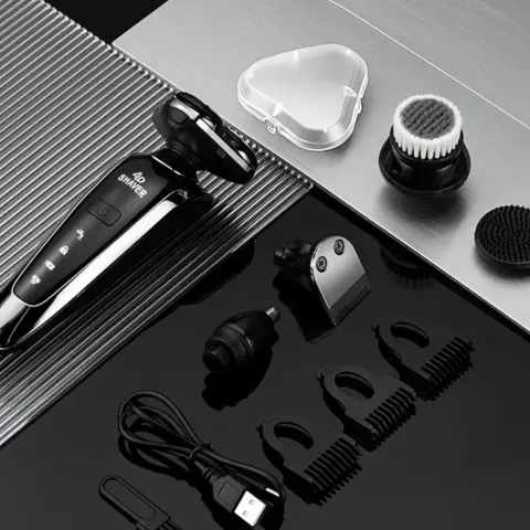 Men's Electric Shaver, Rechargeable Rotary Shaver, With Nose Trimmer, Hair Clipper, Cleansing Brush.