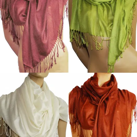 4 x Pashmina Scarves. 30% Silk, 70% Pashmina wool. Blue, Rust, Cream and Sage.  Rrp £60