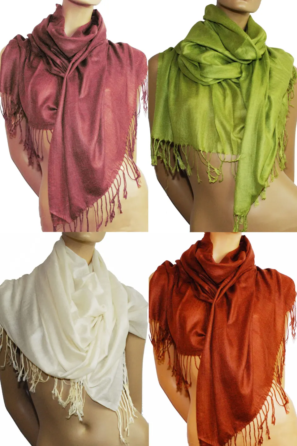 4 x Pashmina Scarves. 30% Silk, 70% Pashmina wool. Blue, Rust, Cream and Sage.  Rrp £60
