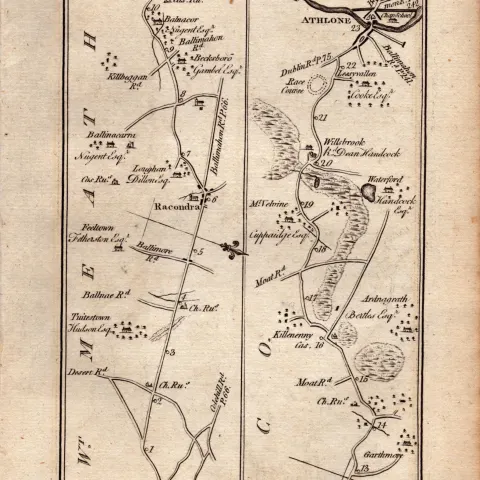 Ireland Rare Antique 1777 Map Mullingar Racondra Athlone Trim Etc.