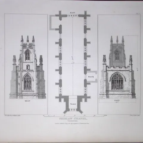 Skirlaw Chapel Yorkshire 190 Years-Old Rare John Britton Antique Steel Engraving-97