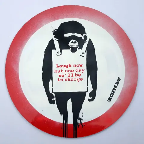 'Laugh Now' - Banksy UK Metal Traffic Road Sign w/COA (#0214)​