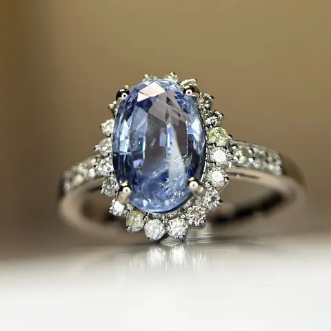 3.13 CT  Unheated/Untreated  Ceylon Cornflour Blue Sapphire  Diamonds & 18k Gold