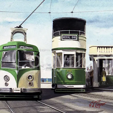 Blackpool 1950's Trolley Bus Scene Transport Of The Past Metal Wall Art