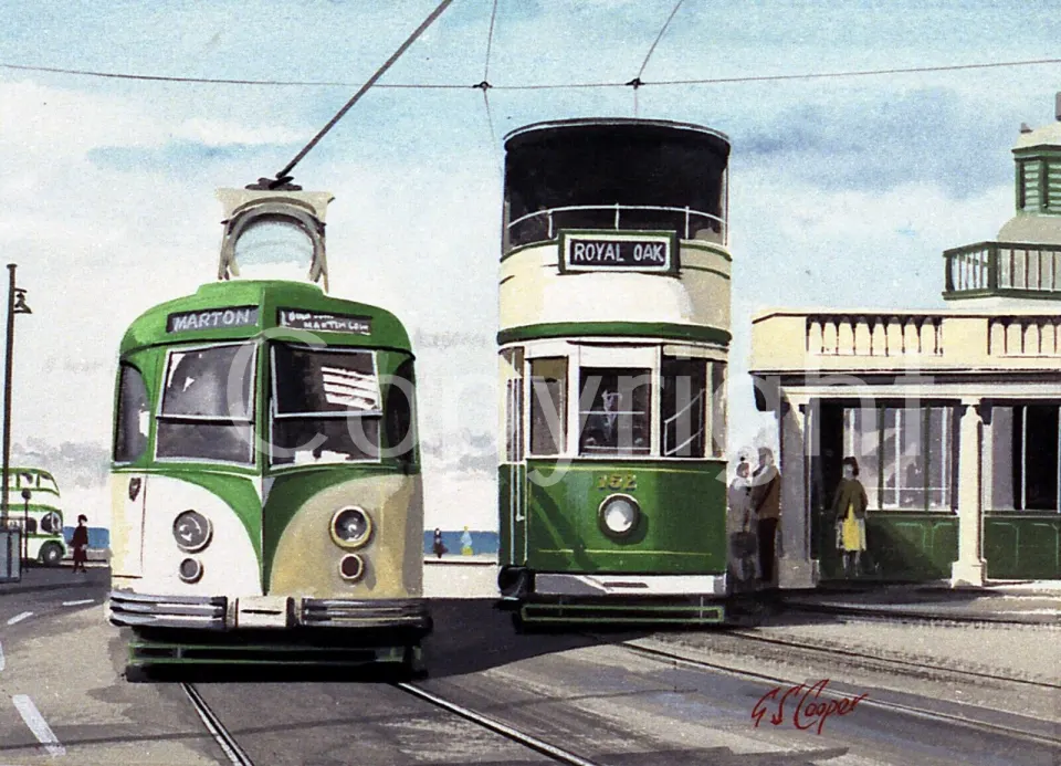Blackpool 1950's Trolley Bus Scene Transport Of The Past Metal Wall Art