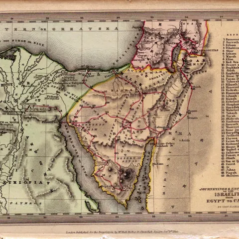 Israelites the Journey Egypt to Cannan Antique Biblical William IV Map.